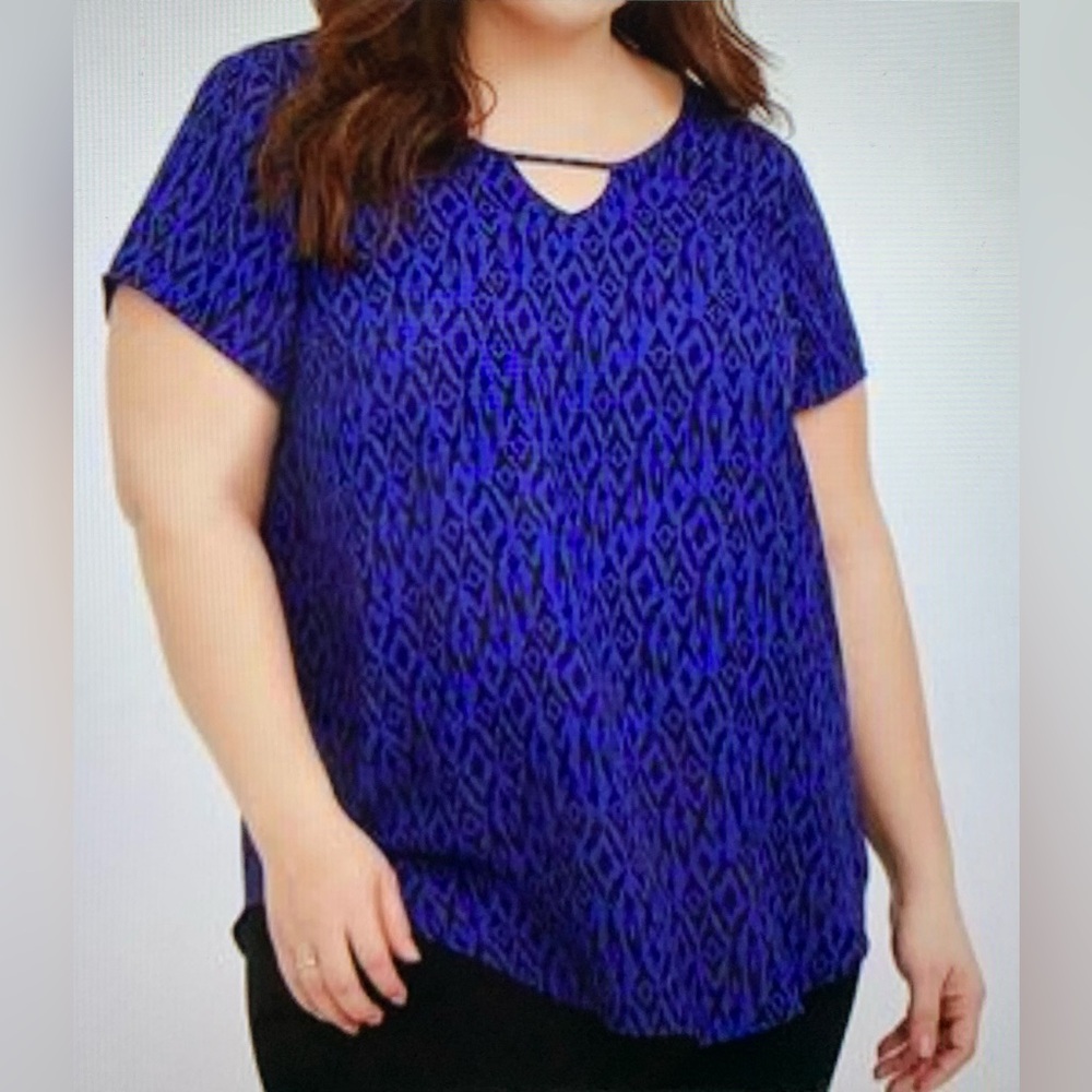 Torrid Blue and Black  Geometric Blouse